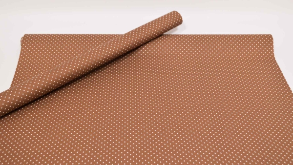 Dots Minipunkte taupe braune Punkte beschichtet Baumwollstoff taupe braun beschichtet Dots  Baumwollstoff versiegelt beschichteter Baumwollstoff Tischdeckenstoff beschichtet abwaschbar beschichtet  beschichtete Baumwolle taupe braun